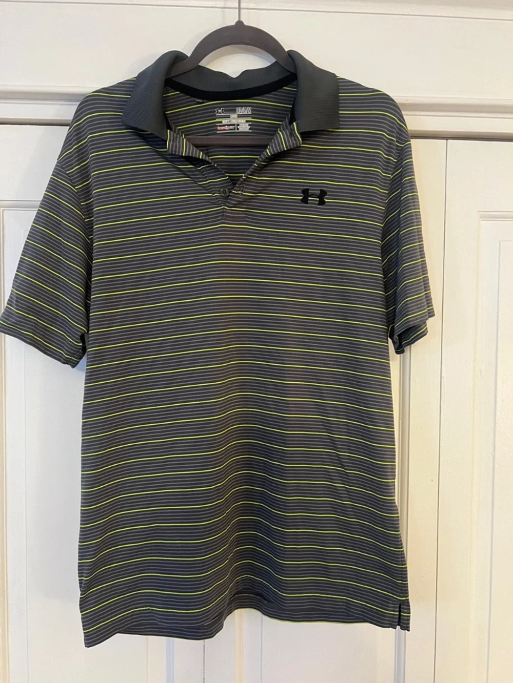Under Armour Heat Gear Gray Polo with Lime Stripe - Picture 1 of 3